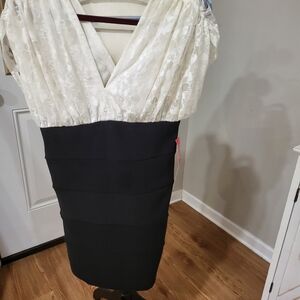 White Lace & Black Band Sheath Dress